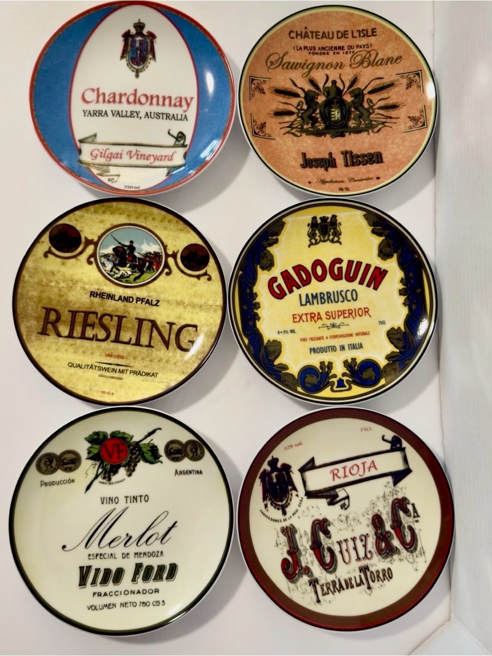 Poshmark Wholesale Vintage Wine Label Cohesive Plates Set of 6